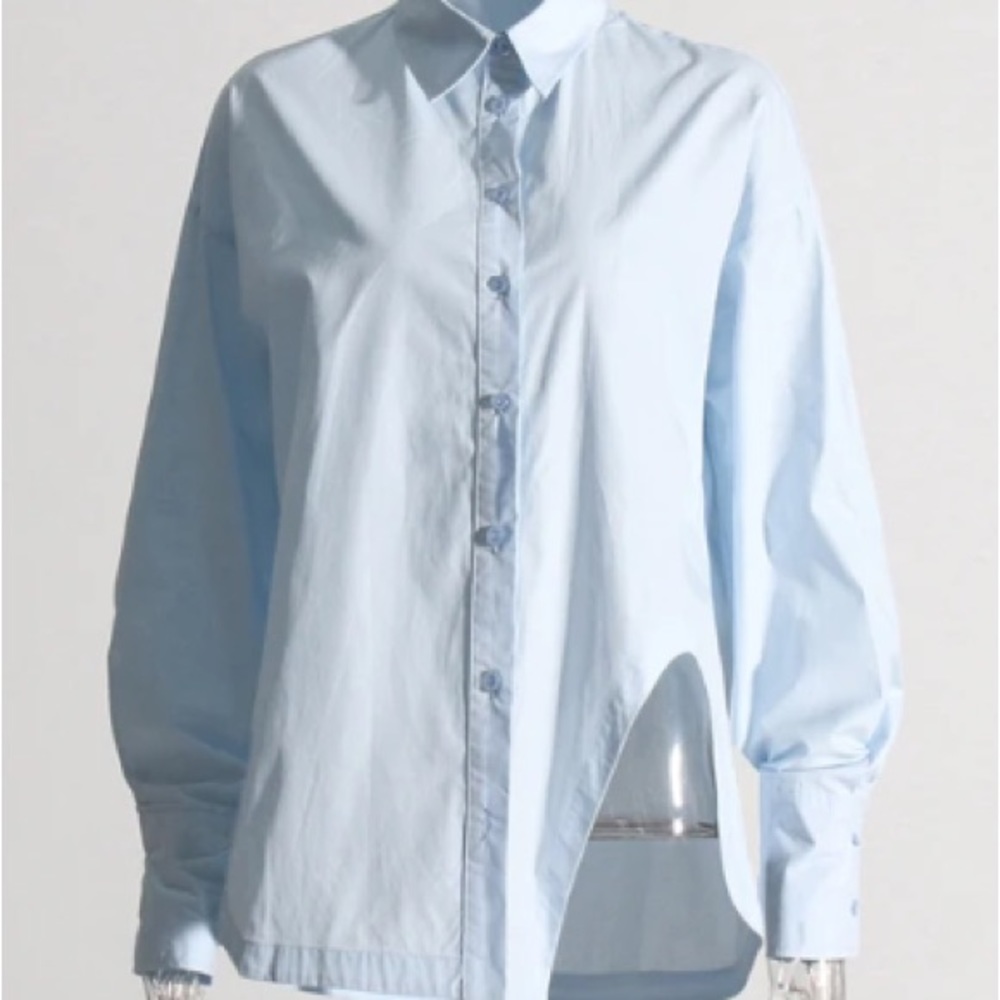 Asymmetric Blue Button Down Shirt